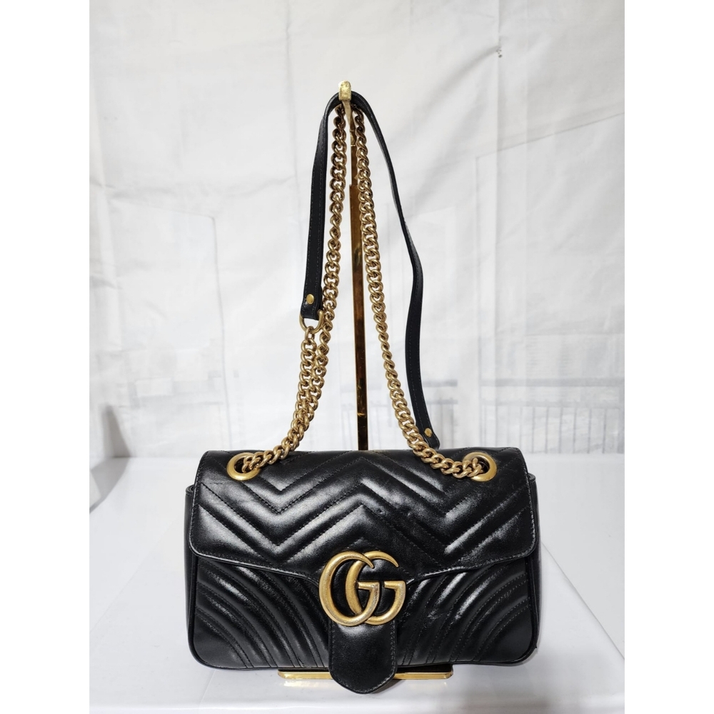 Gucci Black Quilted Leather Shoulder Bag with Gold Hardware